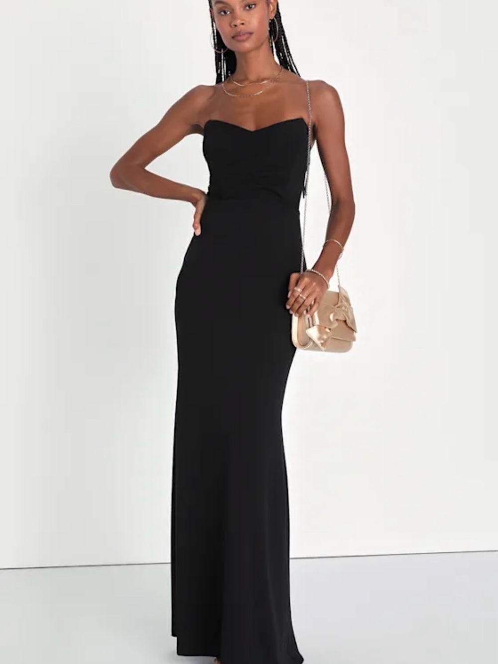 Lulus NWT Iconic Arrival Black Strapless Bustier Mermaid Maxi Dress size large